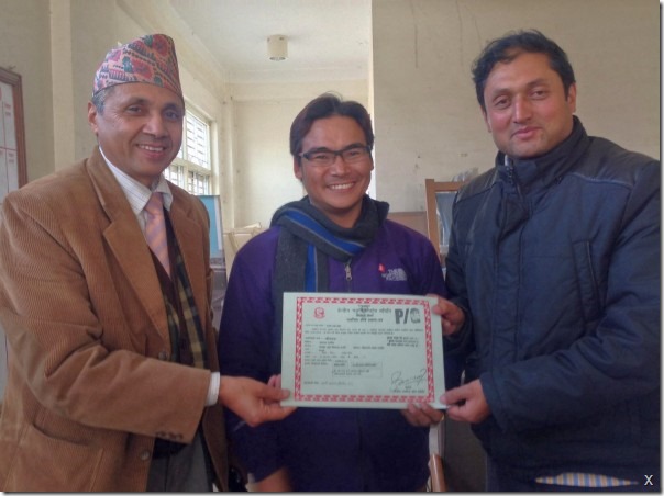 censor board handing over the the certificate to himgyap and Nawal khadka