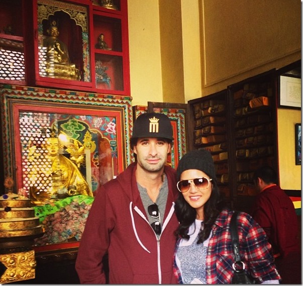 sunny leone in nepal - with husband buddha temple