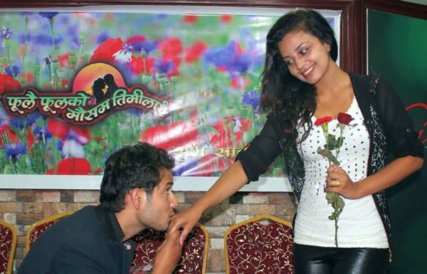 neeta dhungana and Amesh Bhandari kiss red rose