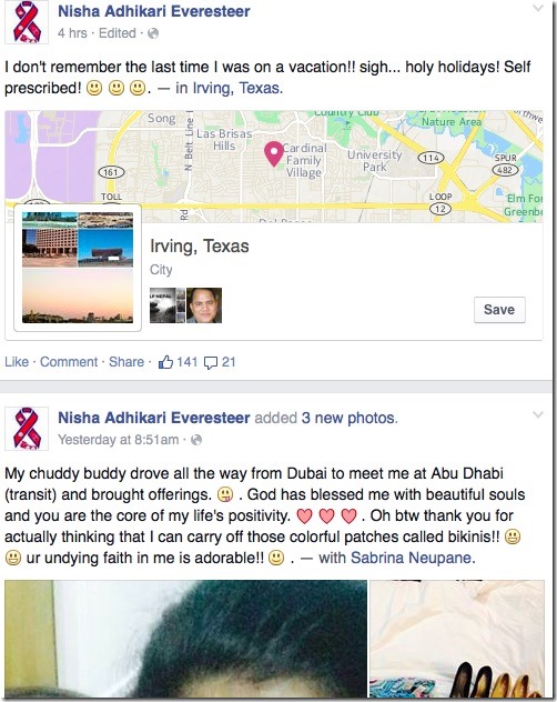 nisha adhikari facebook status in USA