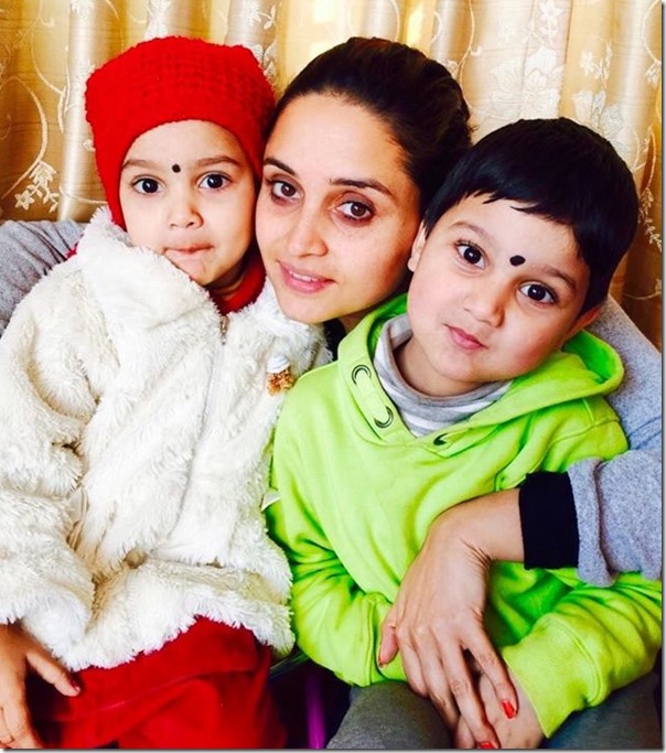 sanchita luitel with her son and daughter